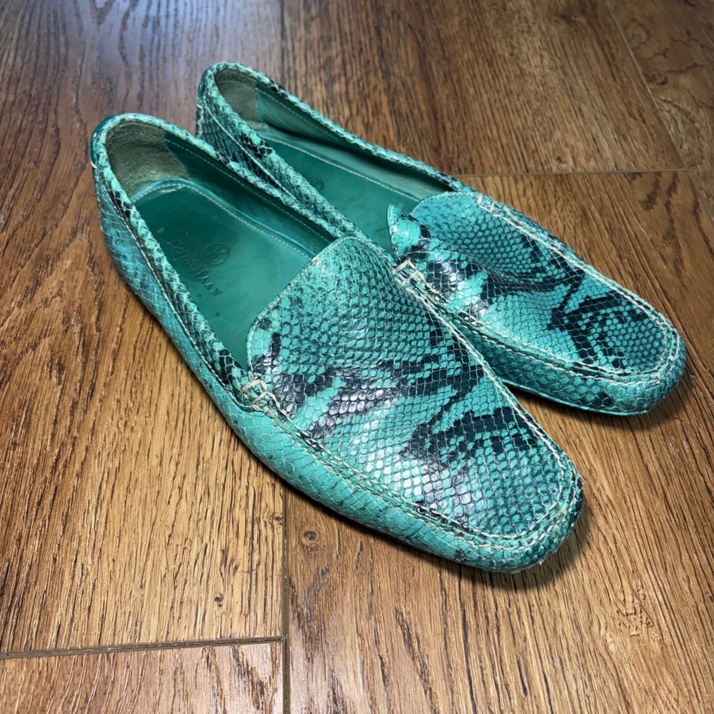 Cole‎ Haan Womens Teal Snakeskin Embossed Leather Loafers Drivers  Size 8 B Chic